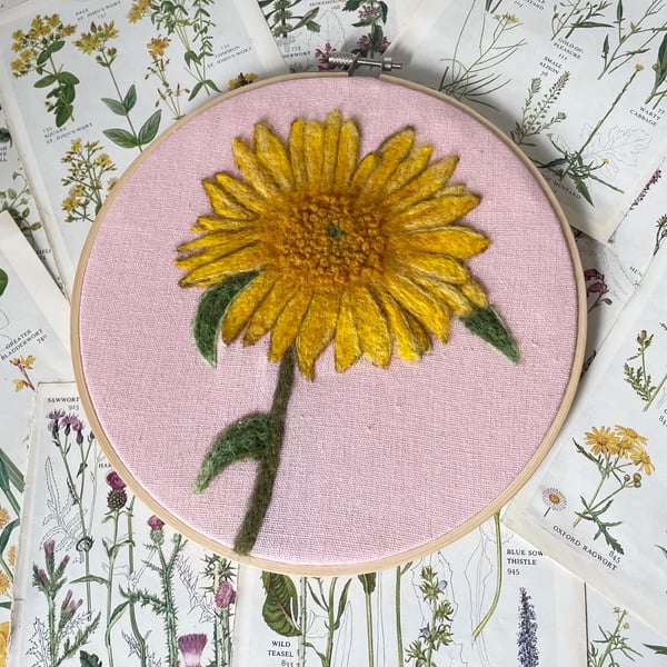 Sunflower Portrait - Felted Sunflower Portrait - Needle Felted Sunflower 