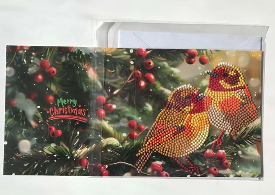 Christmas card with diamond art Birds