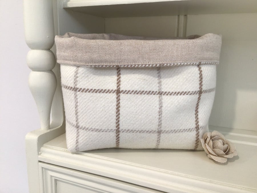 Fabric Basket in Country Check, folds flat for storage and so many uses