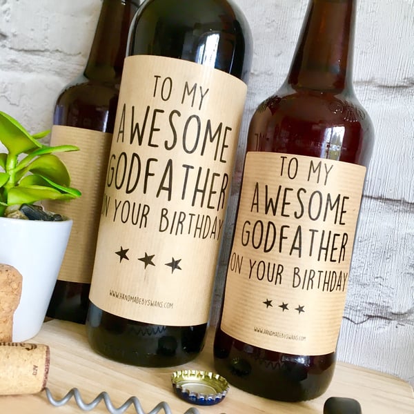 Godfather birthday gift, wine label, Beer Bottle label, Godfather Gift, Replacem