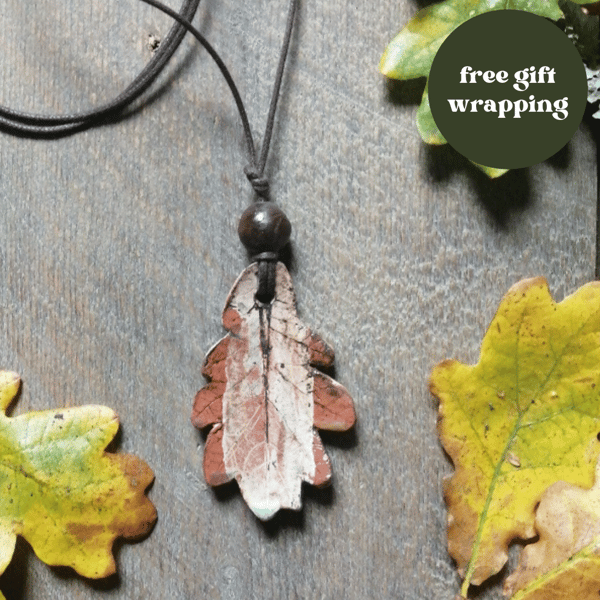 Oak Leaf Ceramic Pendant Necklace