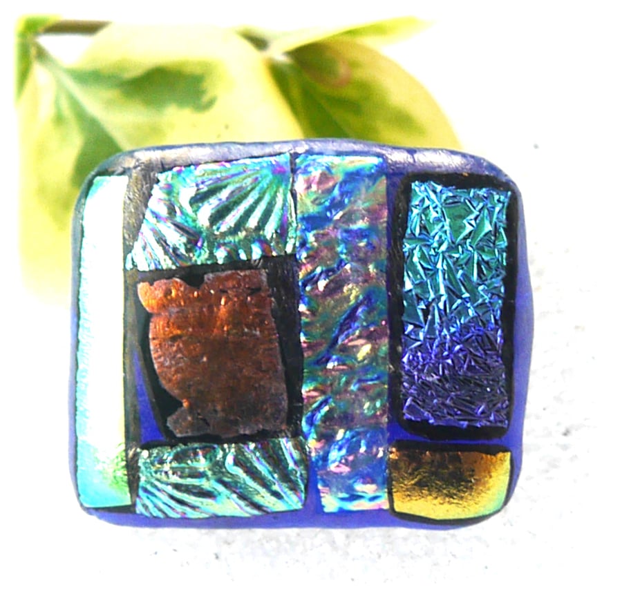 Patchwork Dichroic Fused Glass Brooch 091 Handmade 