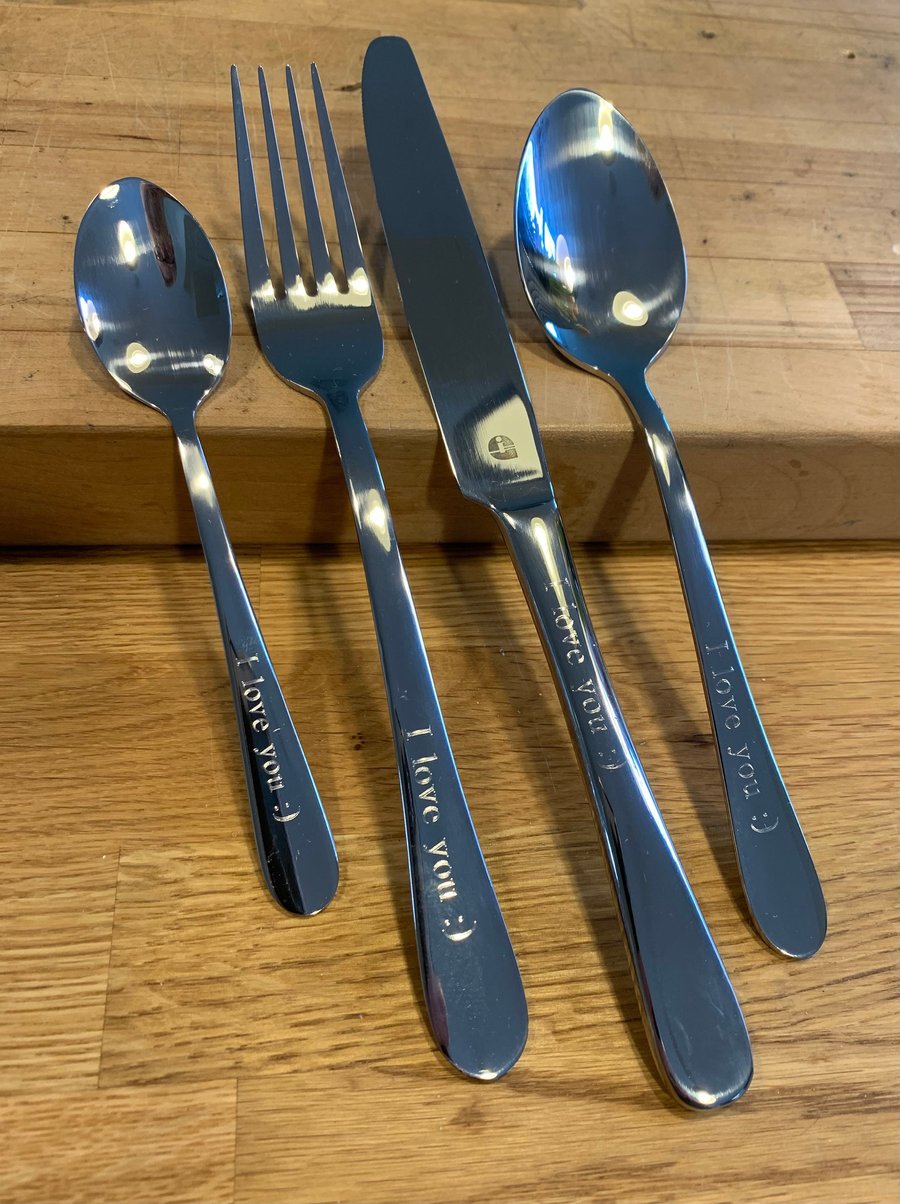 Personalised Engraved Adult 4 Piece Cutlery Set With OPTIONAL Presentation Box