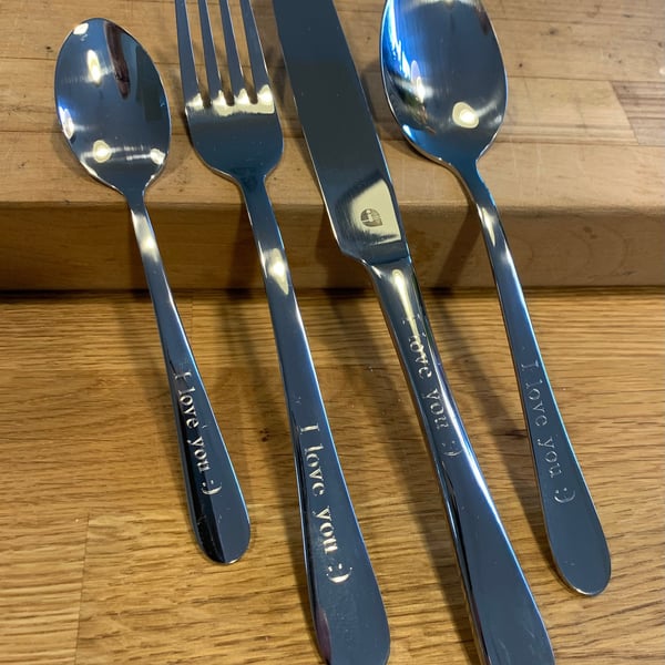 Personalised Engraved Adult 4 Piece Cutlery Set With OPTIONAL Presentation Box
