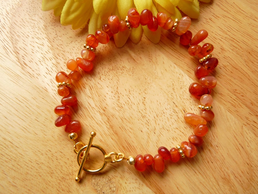 Carnelian Irregular Nugget Bracelet - Genuine Gemstone