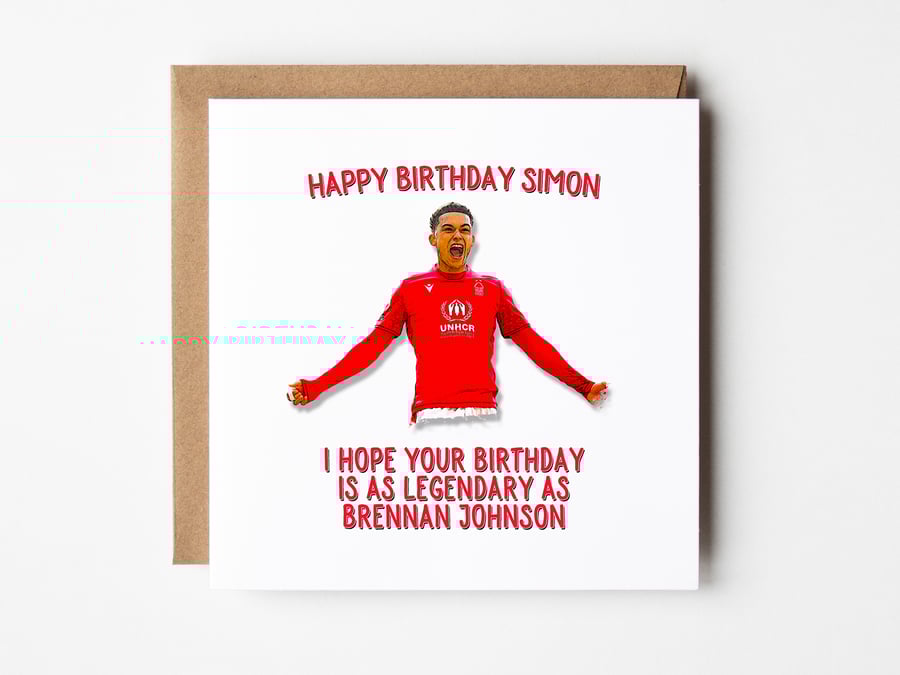 Brennan Johnson, Nottm Forest  Birthday Card, Nottm Forrest Card For Son