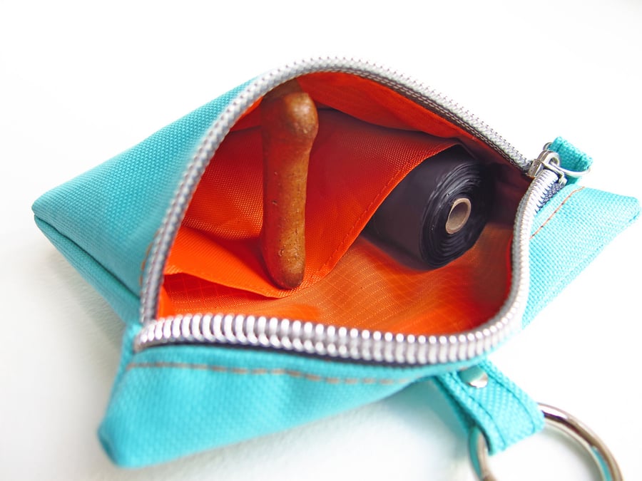 Waterproof Dog Treat and Poo Bag Pouch - two compartments inside - TURQUOISE