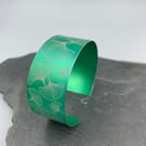 Anodised aluminium ginkgo cuff in green
