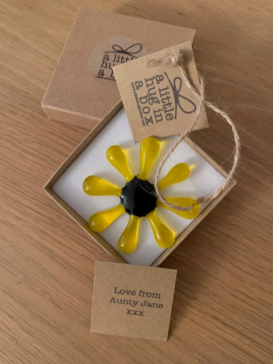 A little hug in a box yellow glass sunflower gift