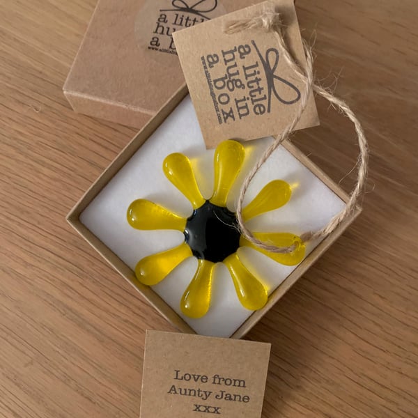A little hug in a box yellow glass sunflower gift
