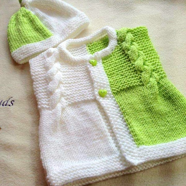 Knitting pattern for Elizabeth baby cardigan, waistcoat, vest, Patterns