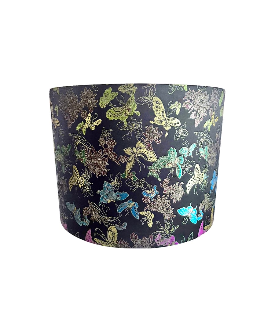Handmade Black Oriental Silky Brocade with Multicoloured Butterflies Lampshades