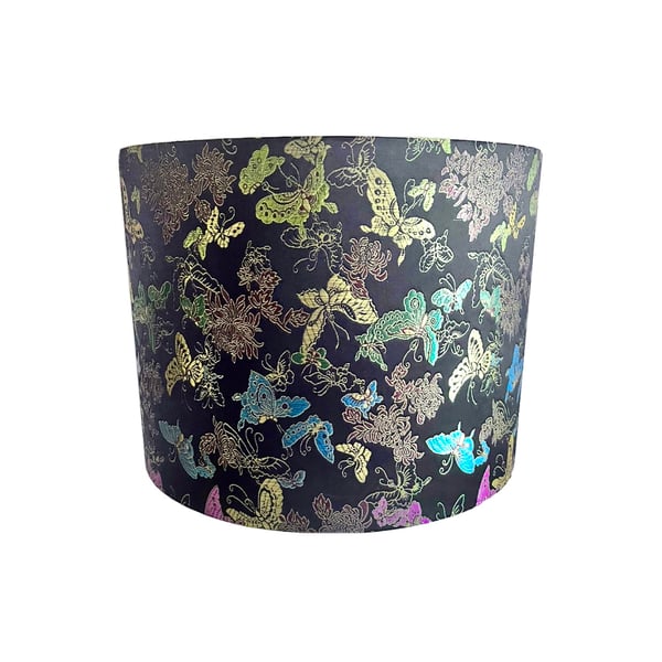Handmade Black Oriental Silky Brocade with Multicoloured Butterflies Lampshades