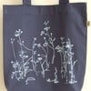 Meadow print organic cotton printed tote bag blue