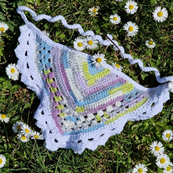 Small crochet bandana, multicolour bandana, multicolour hair accessory