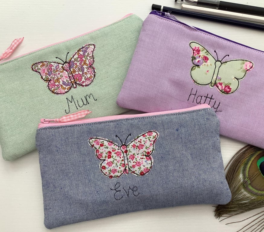 Butterfly Personalised Pencil Case - Girls Ladies Pen Pouch - Unique gift