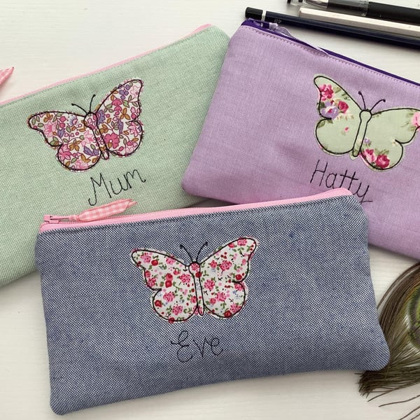 Butterfly Personalised Pencil Case - Girls Ladies Pen Pouch - Unique gift