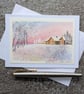 Winter Sunset. Handpainted Best Value Blank Card. 220218