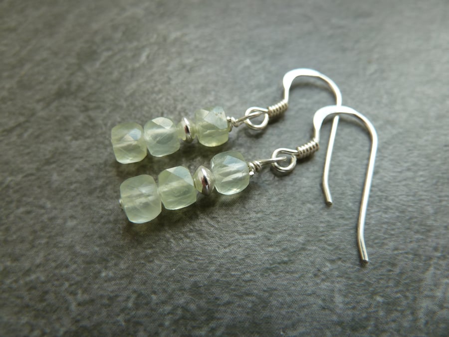 sterling silver earrings, prehnite gemstones