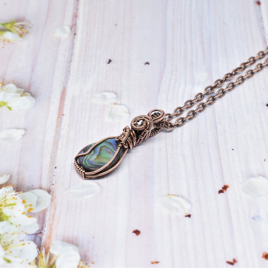 Abalone and Copper Wire Wrapped One of a Kind Mini Pendant