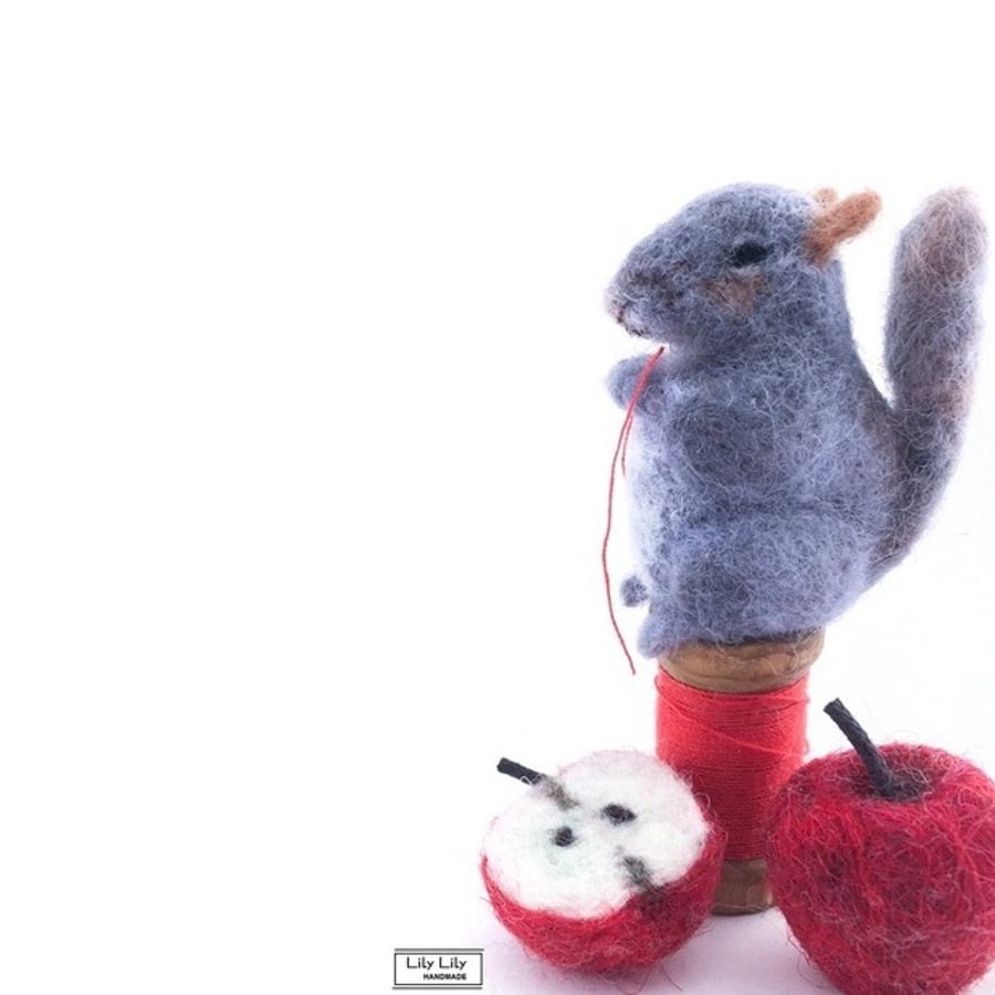 Miniature Grey Squirrel ornament needle felted by Lily Lily Handmade 