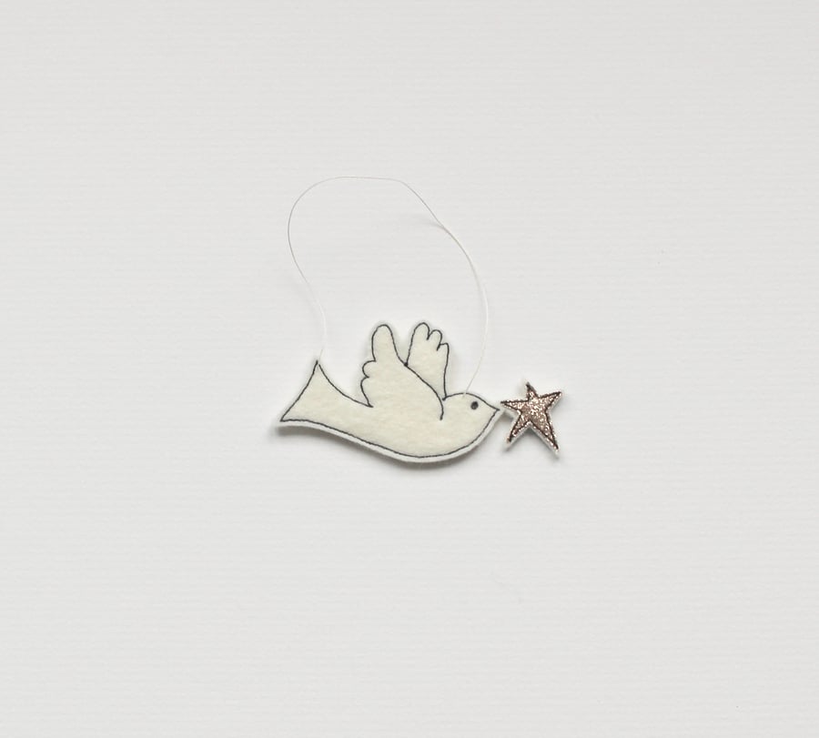 'Dove holding a Gold Star' - Hanging Decoration