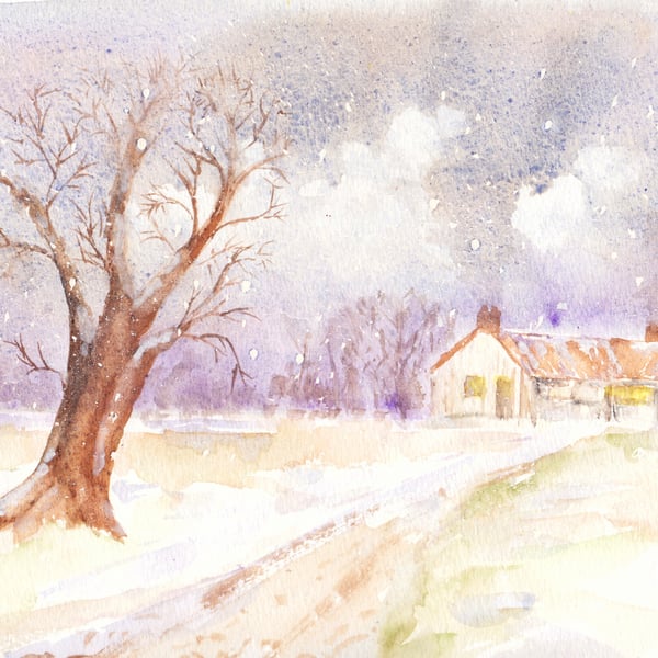 Winter Country Scene original watercolor painting 