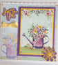 Birthday Thank You Card Just For You Watering Can Flowers Purple Yellow - Image 1