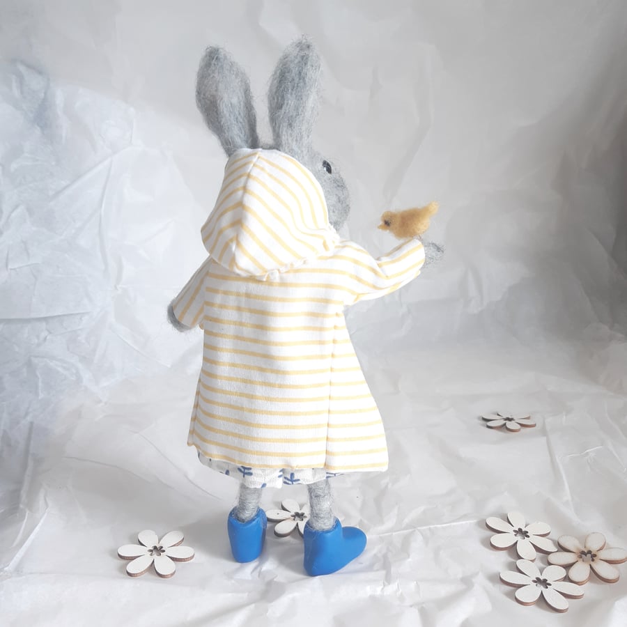 Easter Bunny with chick, Needle felted rabbit, Miniature figurine, Textile art