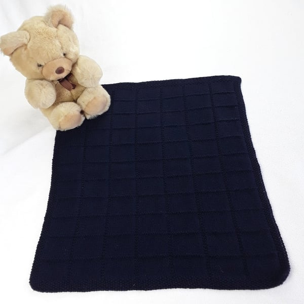 Baby or reborn doll navy blue hand knitted blanket 