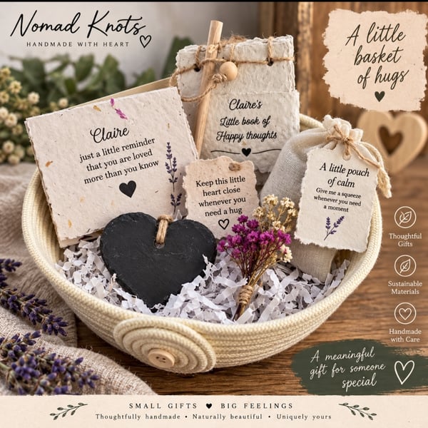 Personalised Little Basket of Hugs - Handmade Thinking Of You Gift.