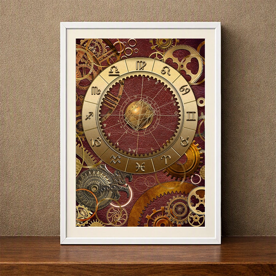 Personal Astrological Art - Brass and Leather Astrology Chart