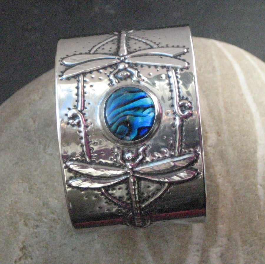  Blue Shell Dragonfly Cuff Bracelet