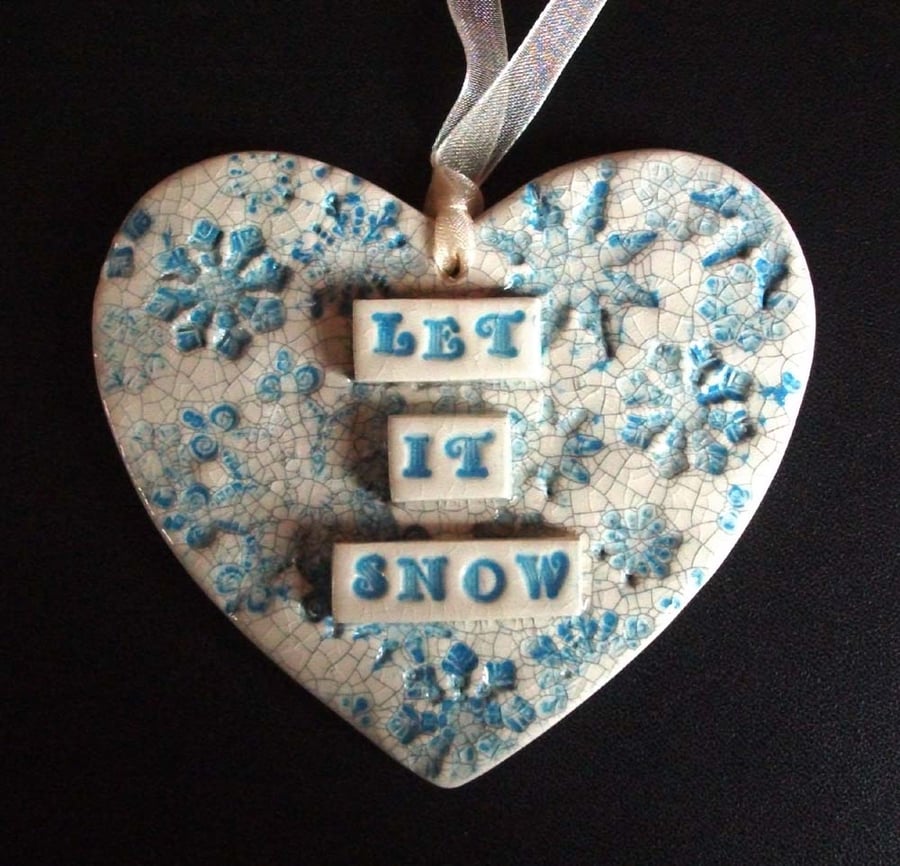 Let it Snow Christmas ceramic heart