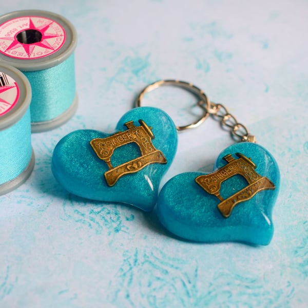 Sewing Themed Matching Keyring and Brooch Set