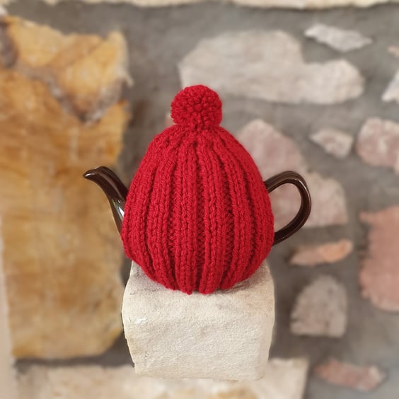 Small Tea Cosy for 2 Cup Tea Pot, Navy Tweed, Hand Knitted