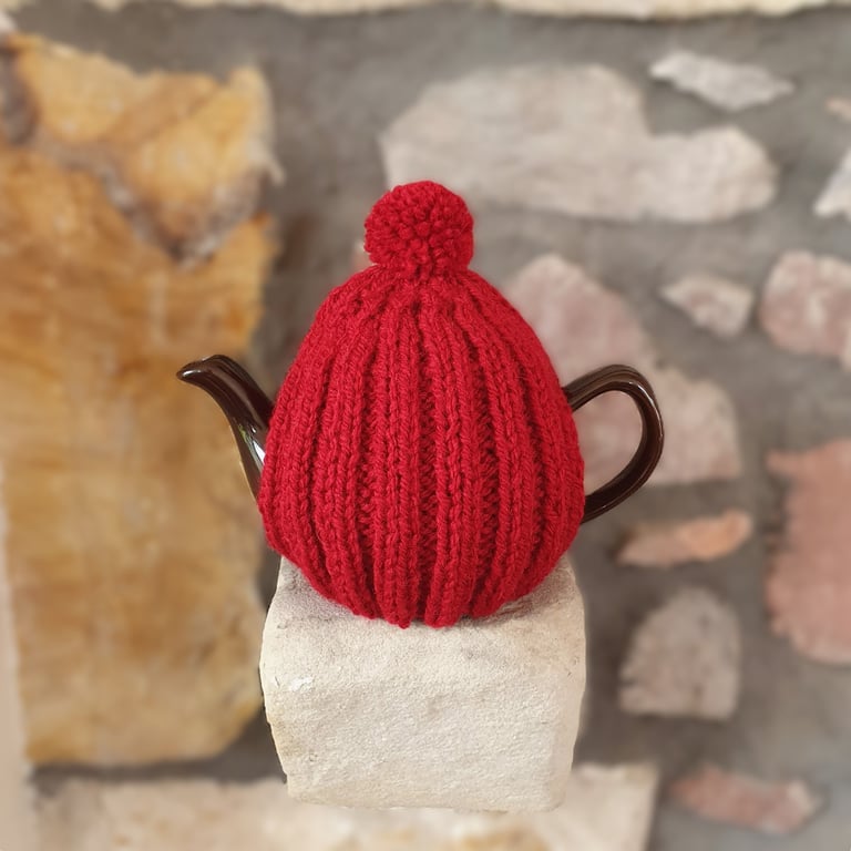 Small Tea Cosy for 2 Cup Tea Pot, Navy Tweed, Hand Knitted