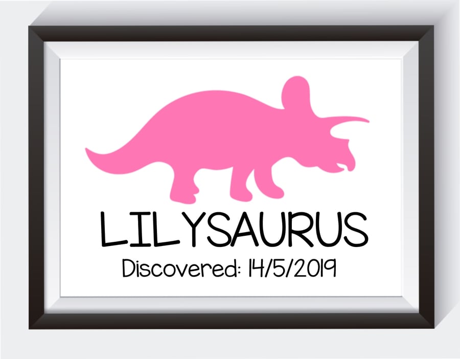 Personalised Dinosaur A4 GLOSSY Print Pink Design