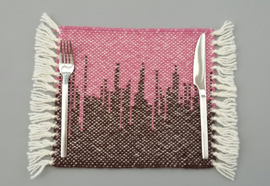 Two Hand Woven Placemats- pink and brown
