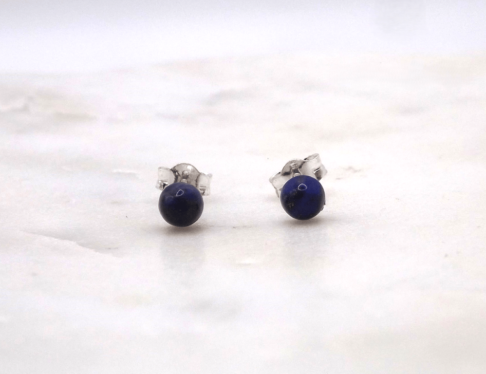 Lapis Lazuli Cabochon 4mm Gemstone Sterling Silver Stud Earrings.