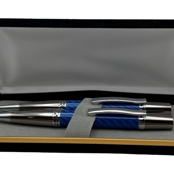 Majestic Pen & Pencil Set - Blue Carbon Fibre