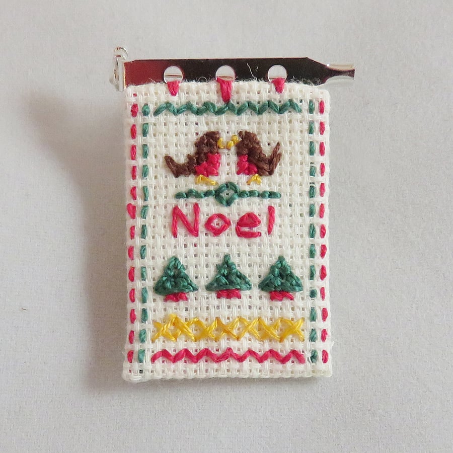 SALE Christmas Brooch - Miniature sampler