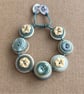 Ash Blue and Ivory - Vintage Button Adjustable Bracelet - Handmade 