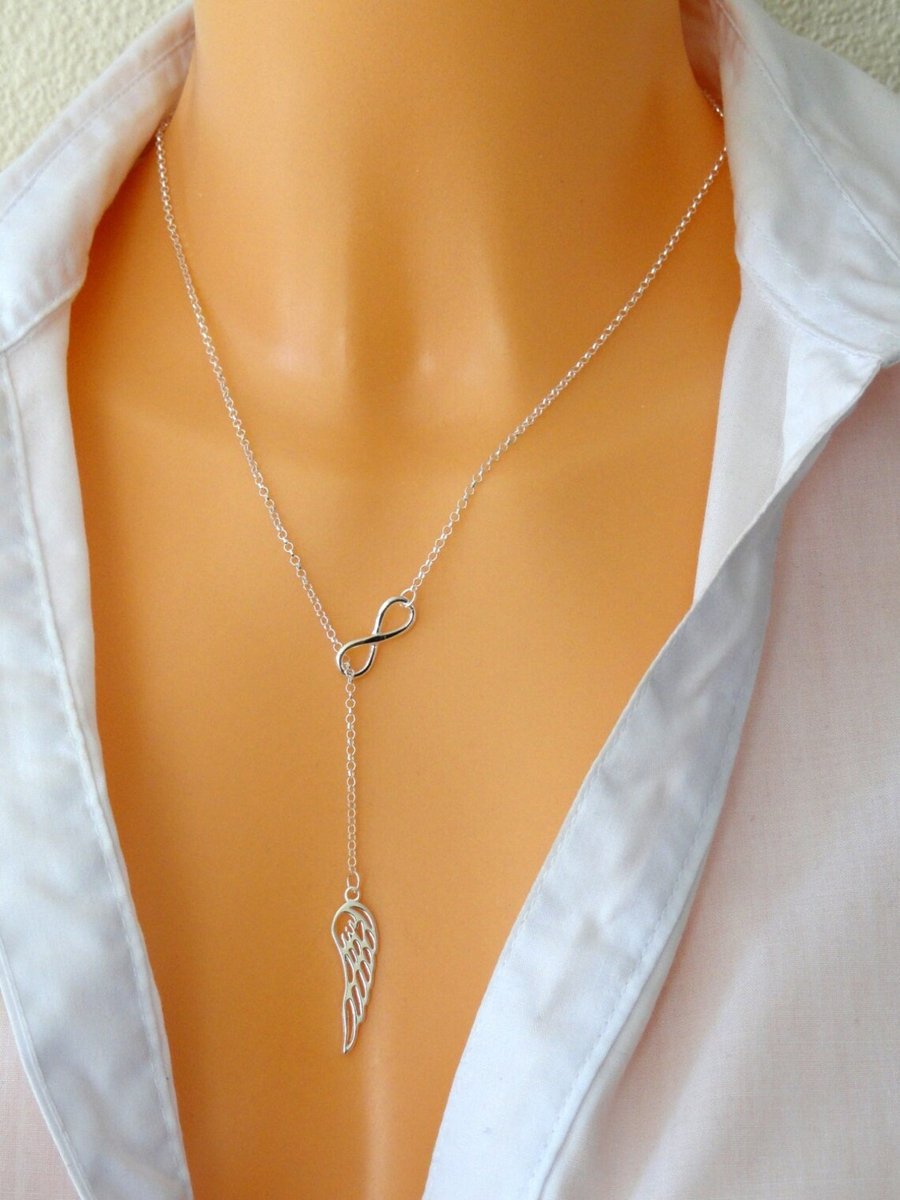 Sterling silver infinity angel wing necklace