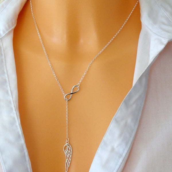 Sterling silver infinity angel wing necklace