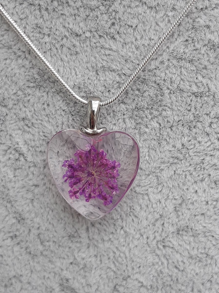 Purple flower heart pendant 