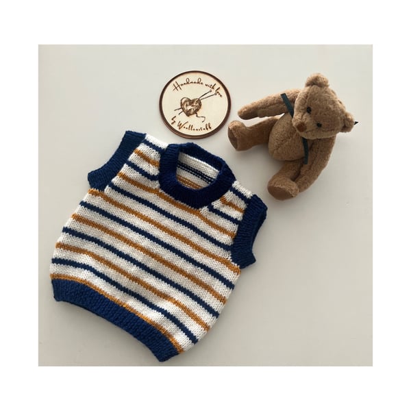 25% OFF Sample Sale Handknitted Striped Versatile Baby Vest - 3-6 months.