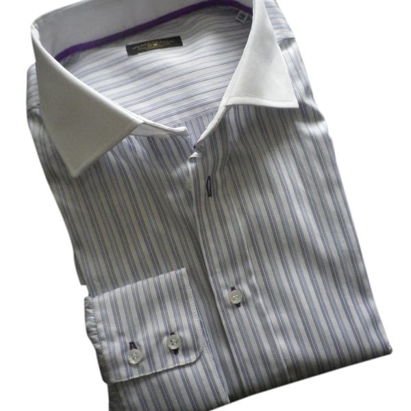 White contrast collar, lilac stripe, 16.5" or 17", free shipping