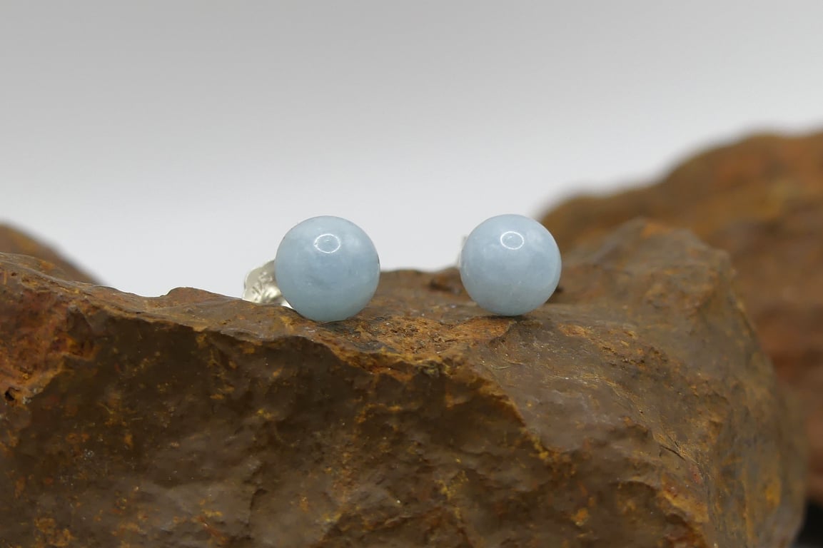 Sterling Silver Stud Earrings with 6mm A Plus Grade Aquamarine Gemstones.