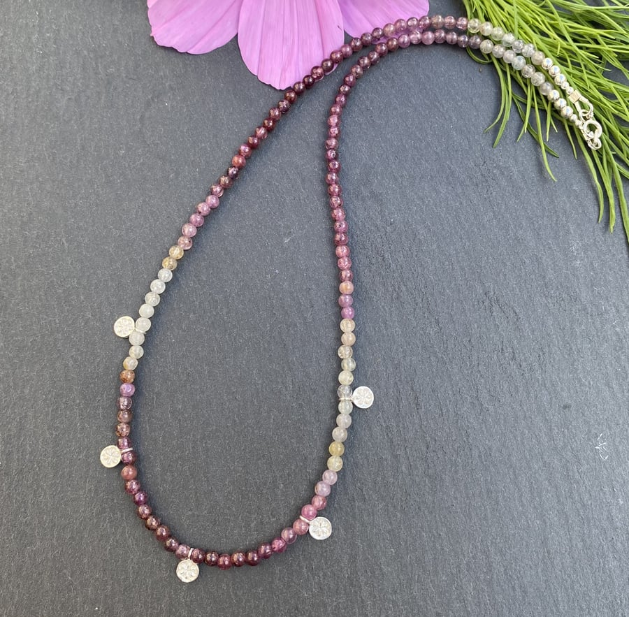 Pink Ombre Sapphire and Sterling Silver Daisy Necklace